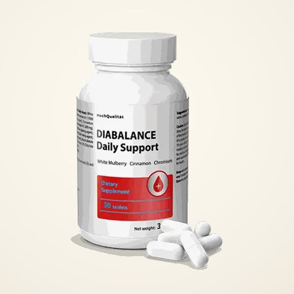 Hopeanvärinen Diabalance Daily Support -purkki, etiketissä white mulberry, cinnamon ja chromium