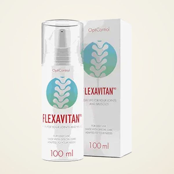 Valkoinen Flexavitan Max -pumppupullo, 100 ml, etiketissä nivelille ja lihaksille päivittäiseen käyttöön